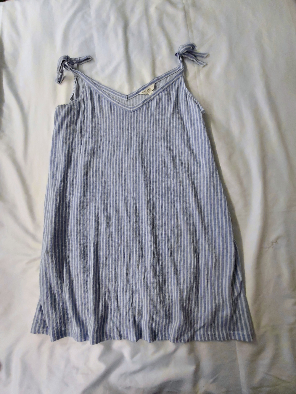 Laura Ashley Blue and White Striped Tie-Shoulder Nightgown